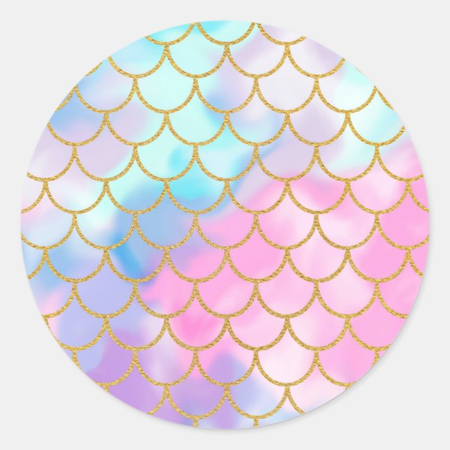 Mermaid Scales Pastel Gold Glitter Pattern Girly Classic Round Sticker (Front)