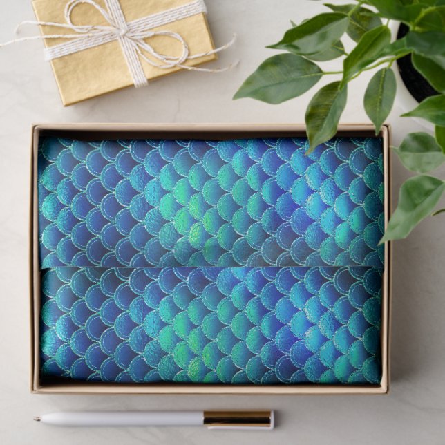 Mermaid Scales Pattern Blue ID600 Tissue Paper (Gift)