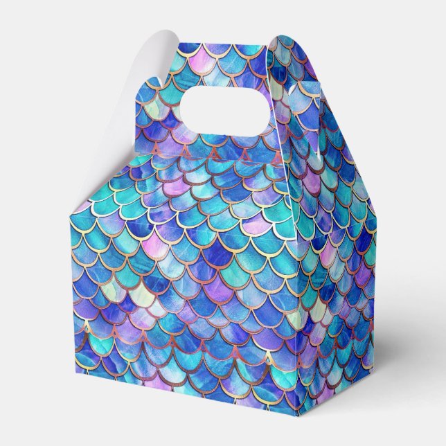 Mermaid Scales Pattern Little Girls Birthday Party Favour Box (Front Side)