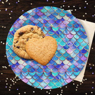 Mermaid Scales Pattern Little Girls Birthday Party Paper Plate