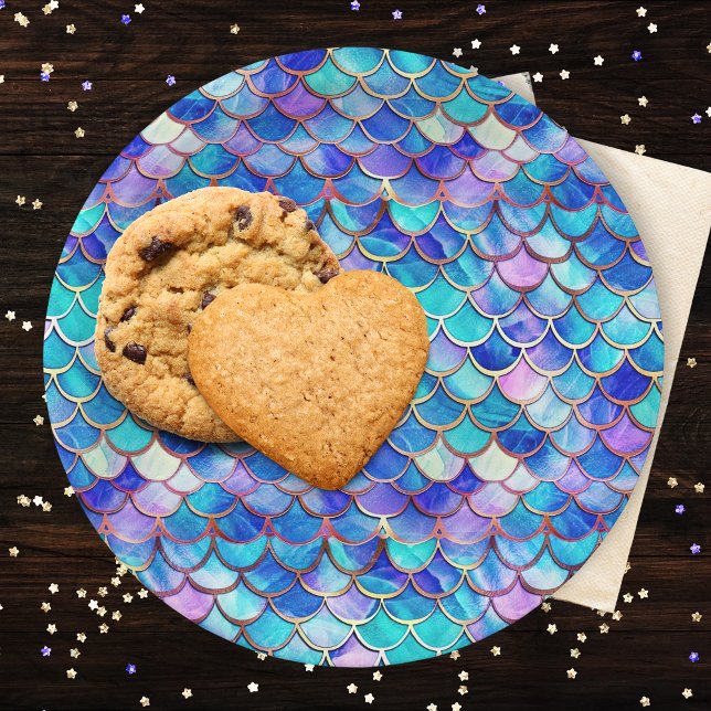 Mermaid Scales Pattern Little Girls Birthday Party Paper Plate (Creator Uploaded)