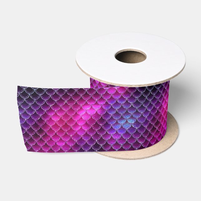 Mermaid Scales Pattern Pink ID600 Satin Ribbon (Spool)