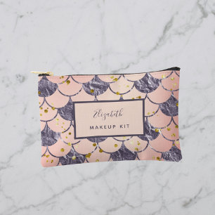 Mermaid scales pink purple name accessory pouch