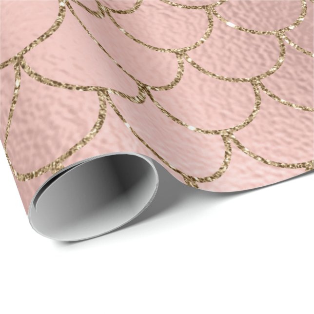 Mermaid Scales Pink Rose Gold Blush Princess Wrapping Paper (Roll Corner)