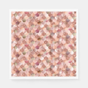 Mermaid Scales Pink Rose Gold Glitter Pink Copper Napkin