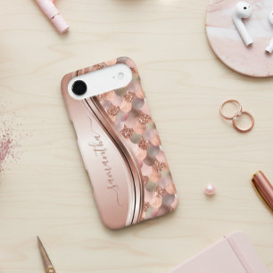 Mermaid Scales Rose Gold Handwritten Name Metal iPhone 12 Pro Case