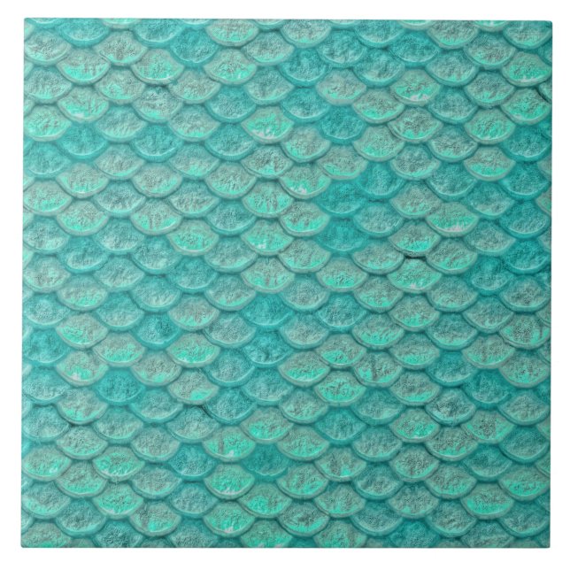 Mermaid Scales Sea Green ocean pattern Tile (Front)