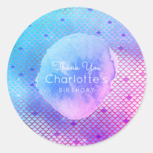 Mermaid Scales Thank You Birthday Party Favour Classic Round Sticker