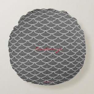 mermaid scales Thunder_Cove black/white Round Cushion