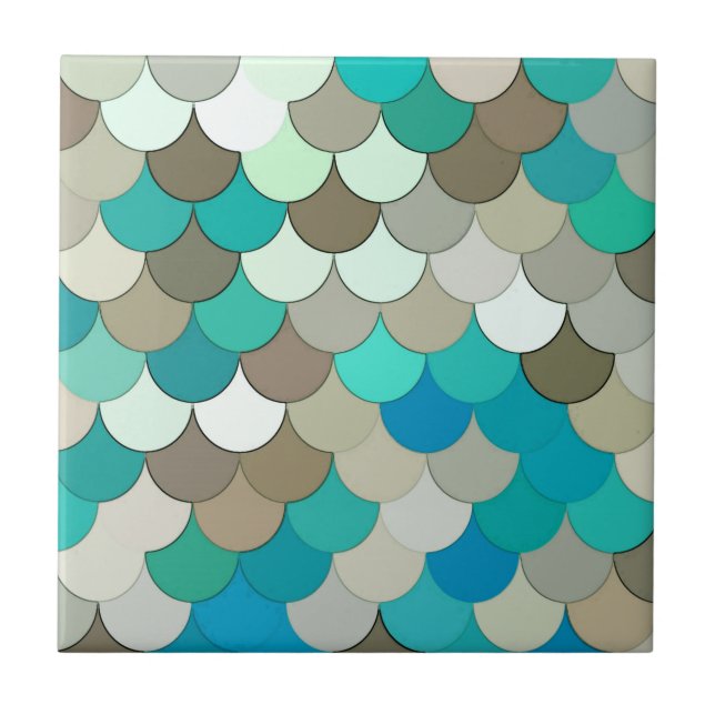 Mermaid Scales, Turquoise, Aqua, Taupe, & Cream Tile (Front)