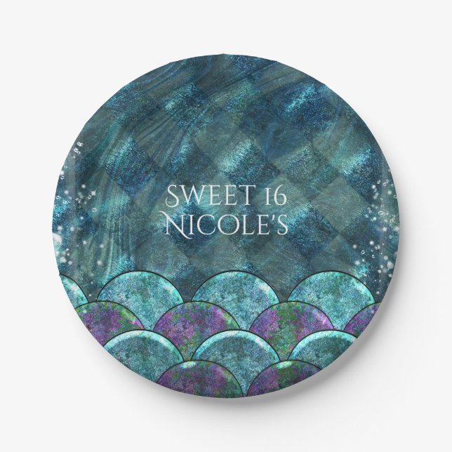 Mermaid Scales Under the Sea Birthday Party Paper Plate (Front)