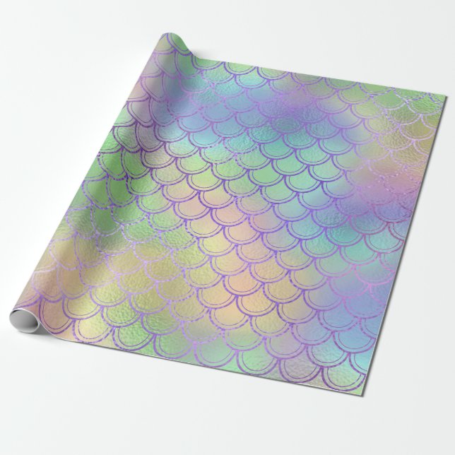 Mermaid Scales Unicorn Fairly Pink Purple Mint Wrapping Paper (Unrolled)