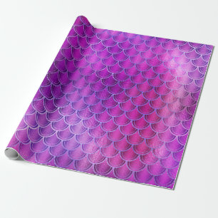 Mermaid Scales Unicorn Metallic Blue Fuchsia Pink Wrapping Paper