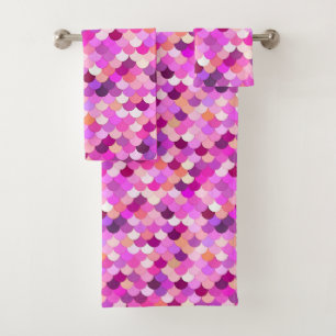 Mermaid Scales, Violet, Amethyst, and  Coral  Bath Towel Set