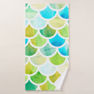 Mermaid scales. Watercolor fish scales. Bright sum Bath Towel