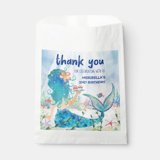 Mermaid Sea | Beach Cupcakes Birthday Thank You Favour Bags (Front)