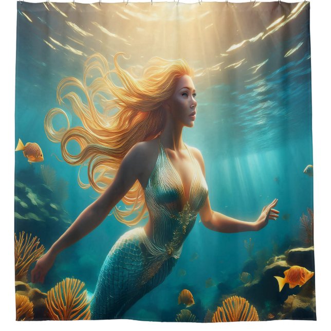 Mermaid Sea Creature Shower Curtain (Front)