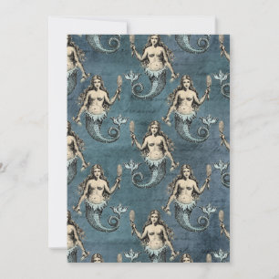 Mermaid Sea Creatures Ocean Blue Colour Handwritte Invitation