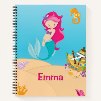 Mermaid Sea Floor Shells Ship Notebook Pink