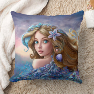 Mermaid Sea Goddess Nymph Siren Underwater Art Cushion