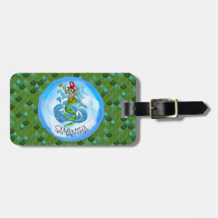 Mermaid Sea Green Scales Luggage Tag