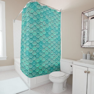 Mermaid Sea Green Scales Shower Curtain