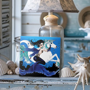 Mermaid Sea Horse Fairy Blue Tile