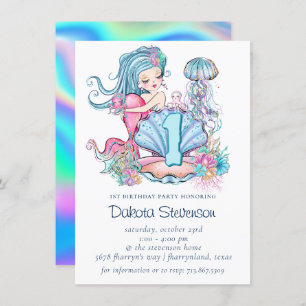 Mermaid Sea Life   Birthday Party with Custom Age Invitation