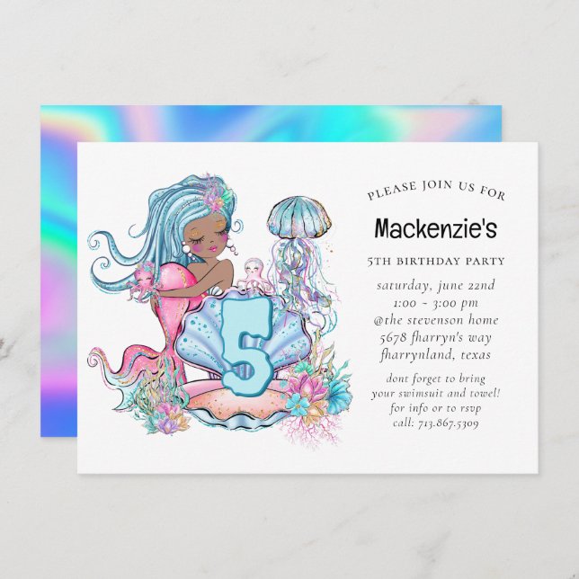 Mermaid Sea Life | Birthday Party with Custom Age Invitation (Front/Back)