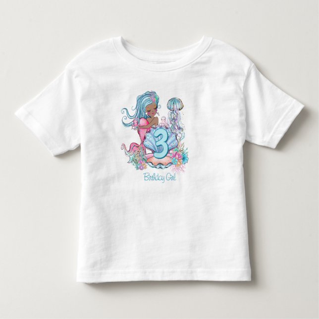 Mermaid Sea Life | Birthday Party with Custom Age Toddler T-Shirt (Front)