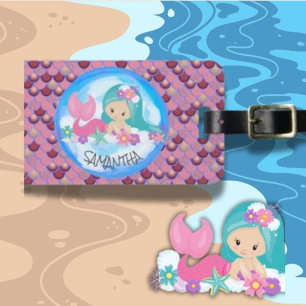 Mermaid Sea Purple Pink Scales  Luggage Tag