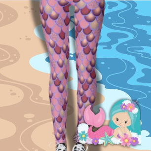 Mermaid Sea Purple Red Scales Leggings