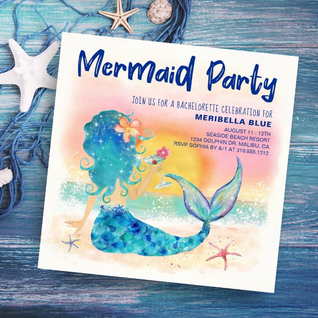 Mermaid Sea | Tropical Beach Bachelorette Party Invitation (Creator Uploaded)