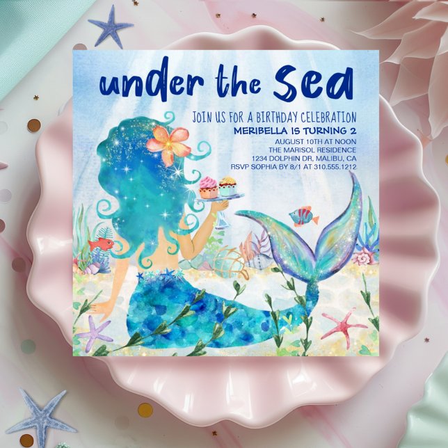 Mermaid Sea | Tropical Ocean Cupcakes Birthday   Invitation (Creator Uploaded)