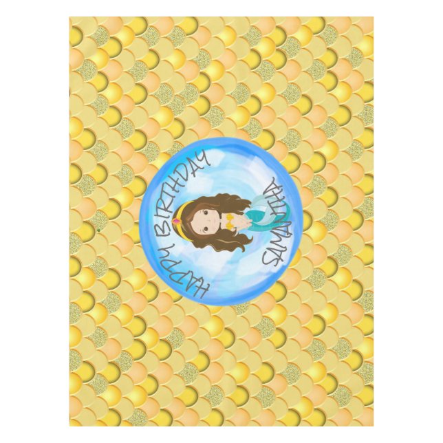 Mermaid Sea yellow Scales  Tablecloth (Front)