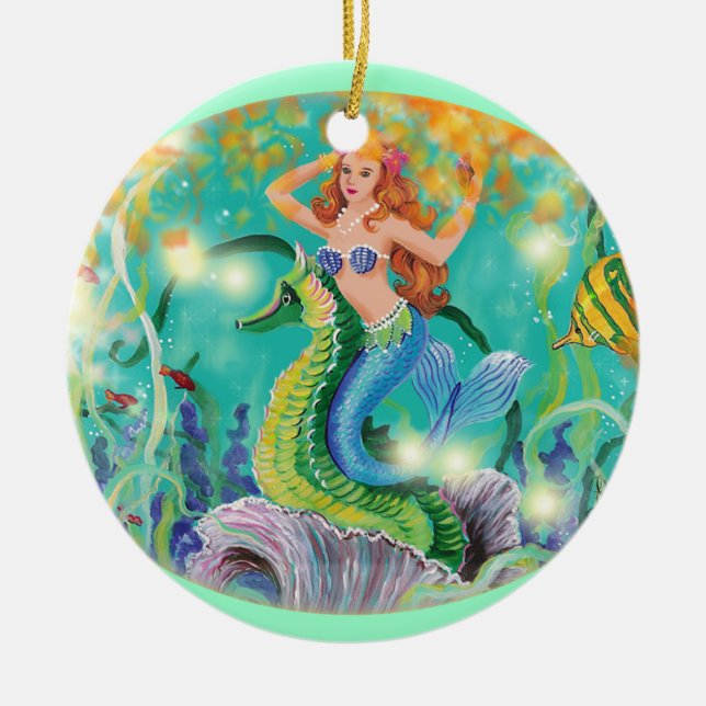 Mermaid & Seahorse Christmas Ornament Gift (Front)