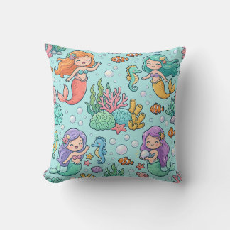 Mermaid Seahorse Coral Throw Pillow