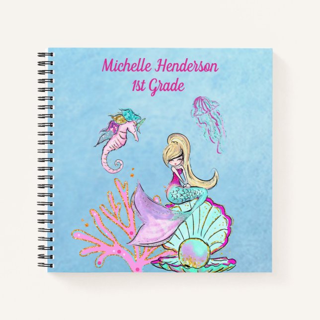Mermaid Seahorse & Jellyfish Notebook (Front)