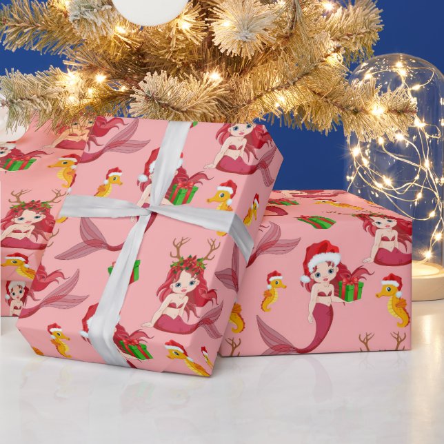 Mermaid seahorse pattern Christmas Wrapping Paper (Holidays)