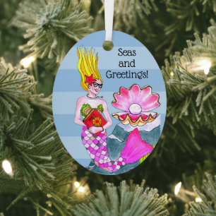 Mermaid Seas and Greetings Personalised Metal Tree Decoration