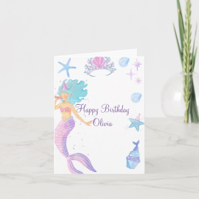 MERMAID SEASHELL BIRTHDAY GREETING CARD (Front)
