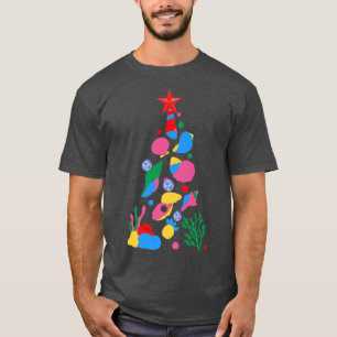 Mermaid Seashell Funny Ocean Christmas Tree Holida T-Shirt