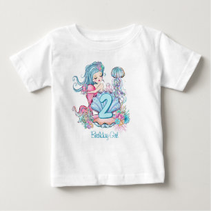 Mermaid Second Birthday Blue Hair Under the Sea Baby T-Shirt