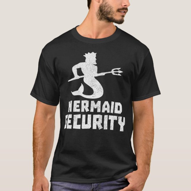 Mermaid Security  Birthday Funny Party Shell Ocean T-Shirt (Front)