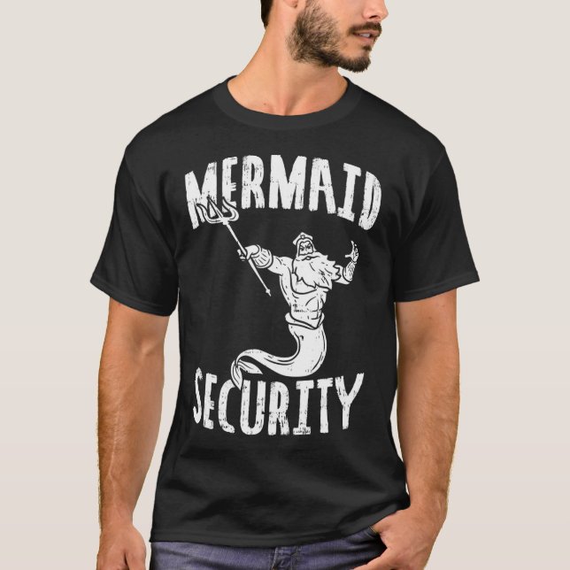 Mermaid Security Poseidon Guard Birthday Pool Part T-Shirt (Front)