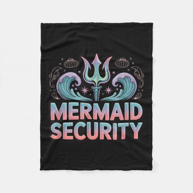 Mermaid Security Trident Dolphins Halloween Mermai Fleece Blanket (Front)