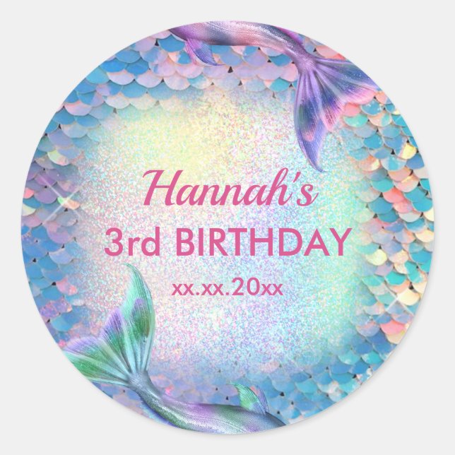 mermaid sequin Birthday Classic Round Sticker (Front)