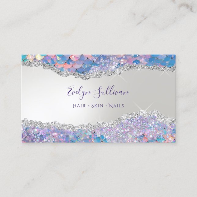 Mermaid sequin faux foil business card (Front)