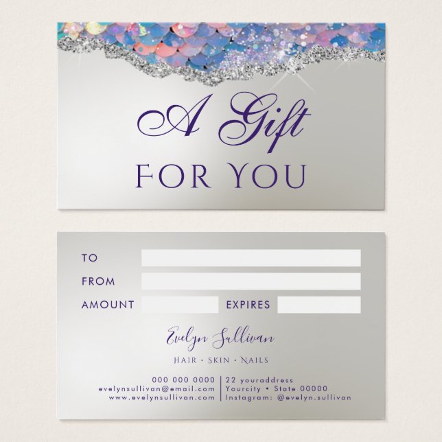 Mermaid sequin faux foil gift card (Front & Back)