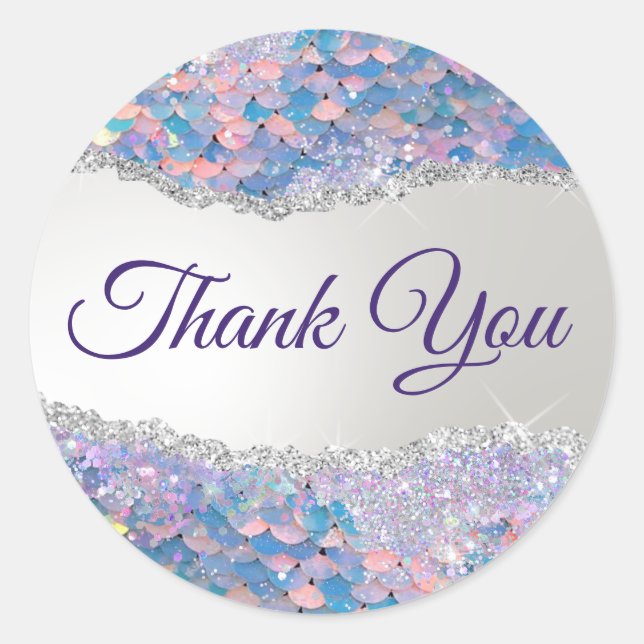 Mermaid sequin faux foil thank you classic round sticker (Front)